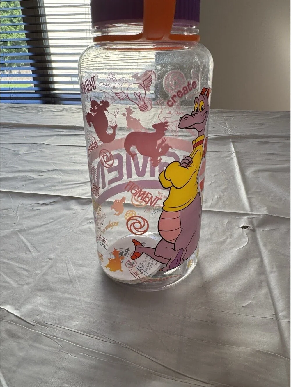 NEW Figment Water Bottle With Lid Strap Disney Parks WDW Epcot Theme Park